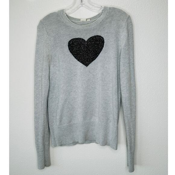 Gap Light Gray Metallic Heart Intarsia Crewneck Pullover Long Sleeve Sweater S - Picture 2 of 12